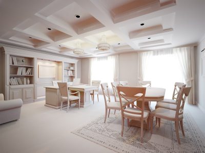 a gray 3d interior cabinet and classic stile